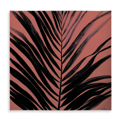 Black Minimalist Floral Tablecloth - Coral Tropical Palm Leaves