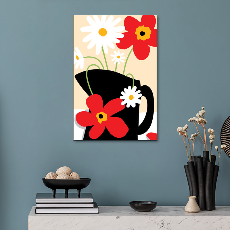 Reproduction d'art mural sur toile Steemplix - fleurs rouges dans un pichet noir - Deidre Mosher