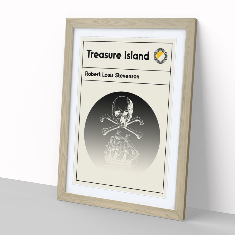 Book Cover Treasure Island Robert Louis Stevenson - Picture Frame Graphic Art, 48cm H x 36cm W x 2cm D, Oak