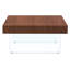 Table basse en noyer avec pieds en verre trempé à finition lisse - 31,5 po x 31,5 po