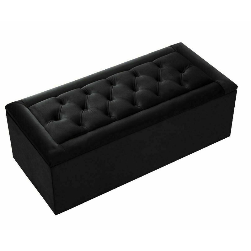 Pataskala 102cm Wide Velvet Tufted Rectangle Solid Colour Ottoman with Storage, Black
