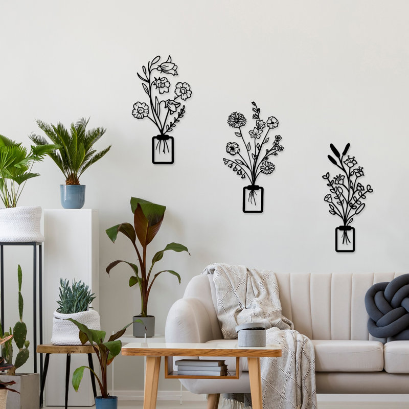 Élégant accessoire mural décoratif en métal (3 pièces), noir, 9,1 po x 18,9 po | 100% métal, épaisseur: 0,06 pouce | Fixation murale facile, parfaite pour la décoration intérieure, l'esthétique moderne et un style unique