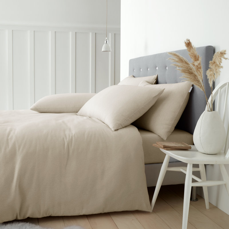 Brushed Cotton Duvet Cover Set, Cream, Double - 2 Standard Pillowcases