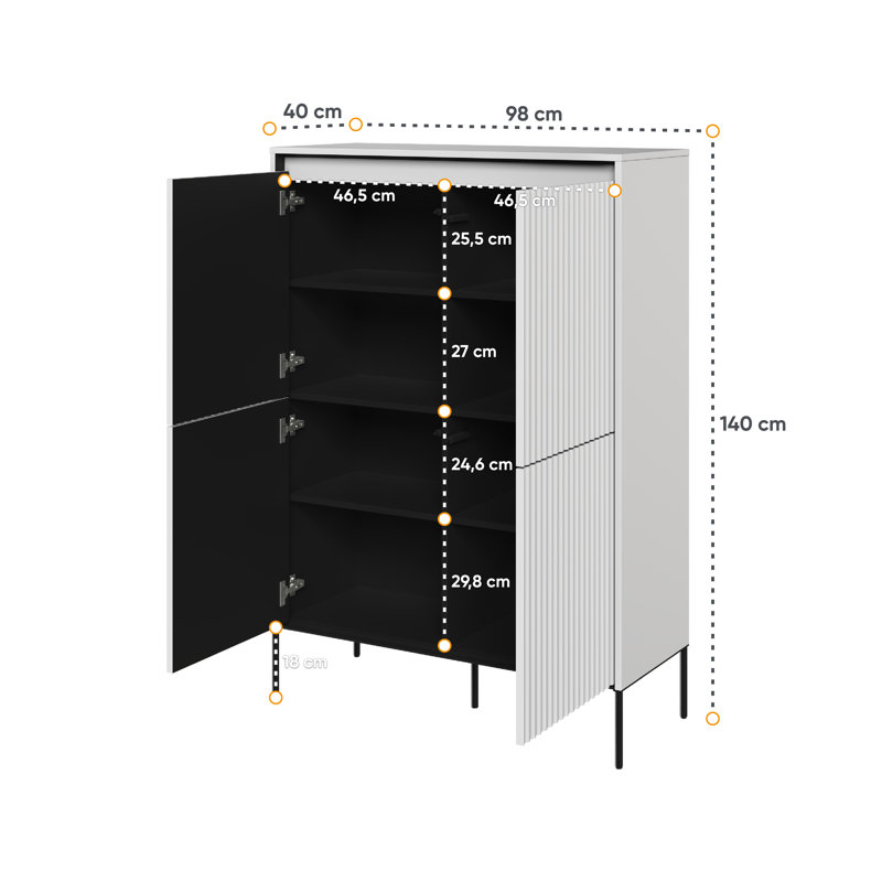 Alsha 98cm Sideboard, White/Black