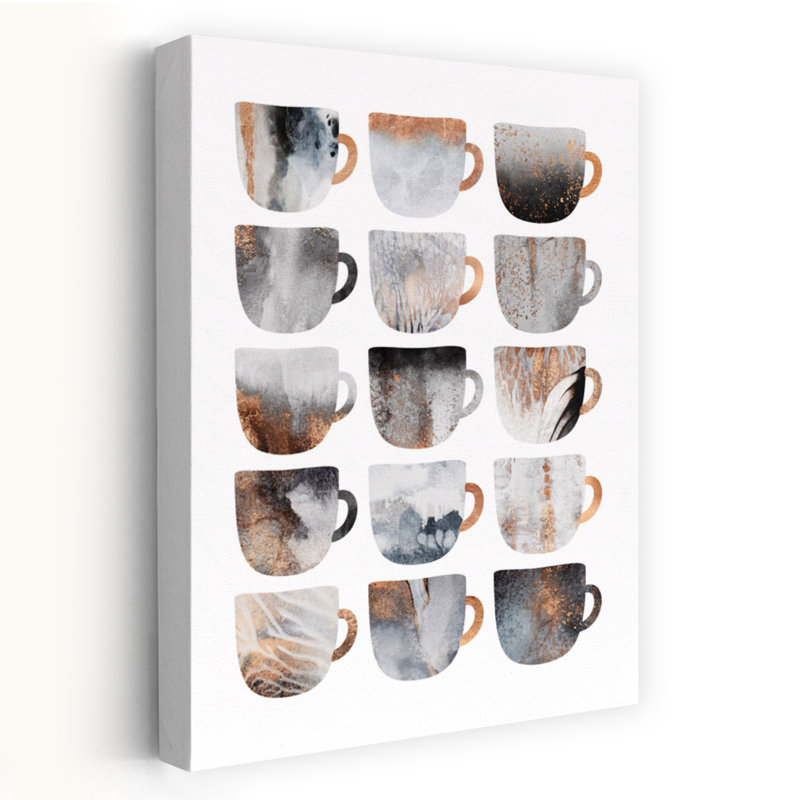 Abstrait abstrait tasses, art mural moderne, H 24 po x l 16 po
