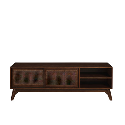 59 Inch Mid Century Modern Rattan TV Stand for 65 Inch TV, Entertainment Cabinet, Media Console for Living Room Media Room, Solid Wood Feet & Rattan C -  Dakota Fields, 86BF63F5512D4D29A3205EF46D1D8FB2