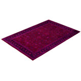 Overdyed Hand-Knotted Wool Modern-Contemporary Purple Area Rug 4' 1" x 6' 1"