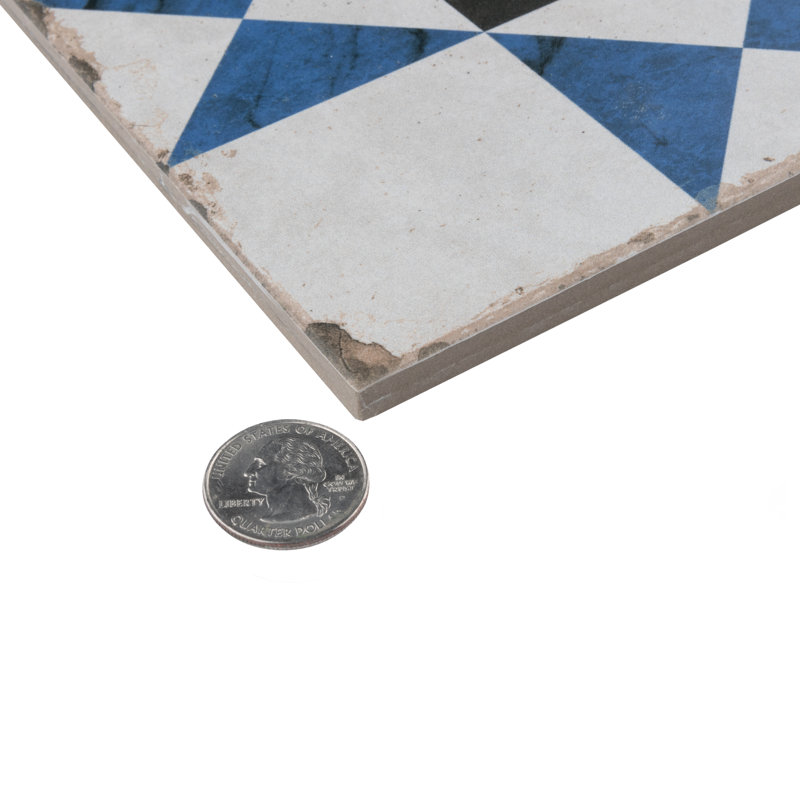 Renaissance Deco 8" x 8" Porcelain Wall & Floor Tile, Indigo/White