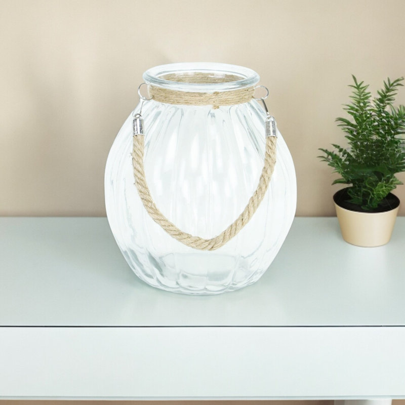 Pot décoratif en verre transparent 10 "avec corde