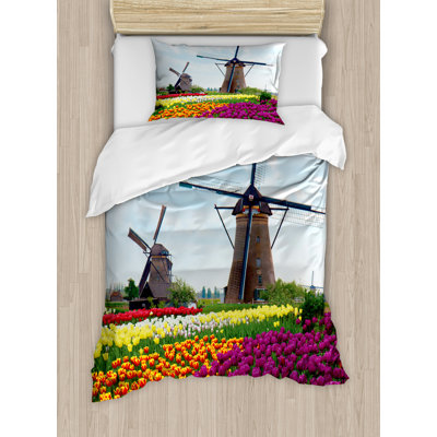 Ensemble de housse de couette architecture historique des plantes de literie de la ferme de pays néerlandaise Windmill