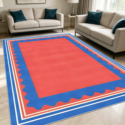 Tapis rouge festonné 1PC pour salon, doux et confortable, tout-en-un, facile à entretenir, lavable à la machine, sous la table, convient pour la salle à manger, la chambre à coucher, le vestibule, la cuisine, le patio, la décoration intérieure et e