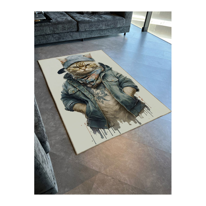 Tapis décoratif lavable à la machine rétro à motif de chat rétro et surréel