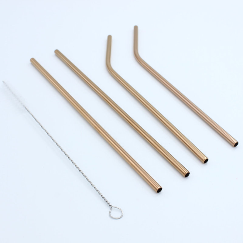 Elyon 15-Piece Stainless Steel Straws Set, Rose Gold