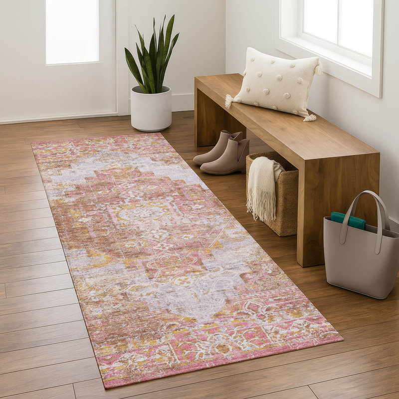 Premium Machine Washable Mayfield AMF2140 global Rug, 2'3" x 7'6" Runner, Blush