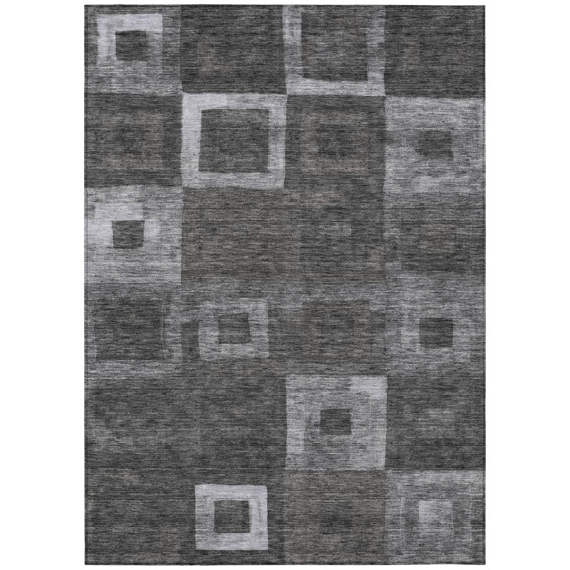 Black Geometric Rectangular Synthetic Washable Rug 3' x 5'