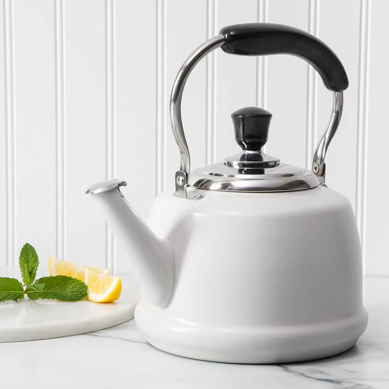 Martha Stewart Kingstree Large 2 Qt Heavy Gauge Stainless Steel Whistling Tea Kettle, White
