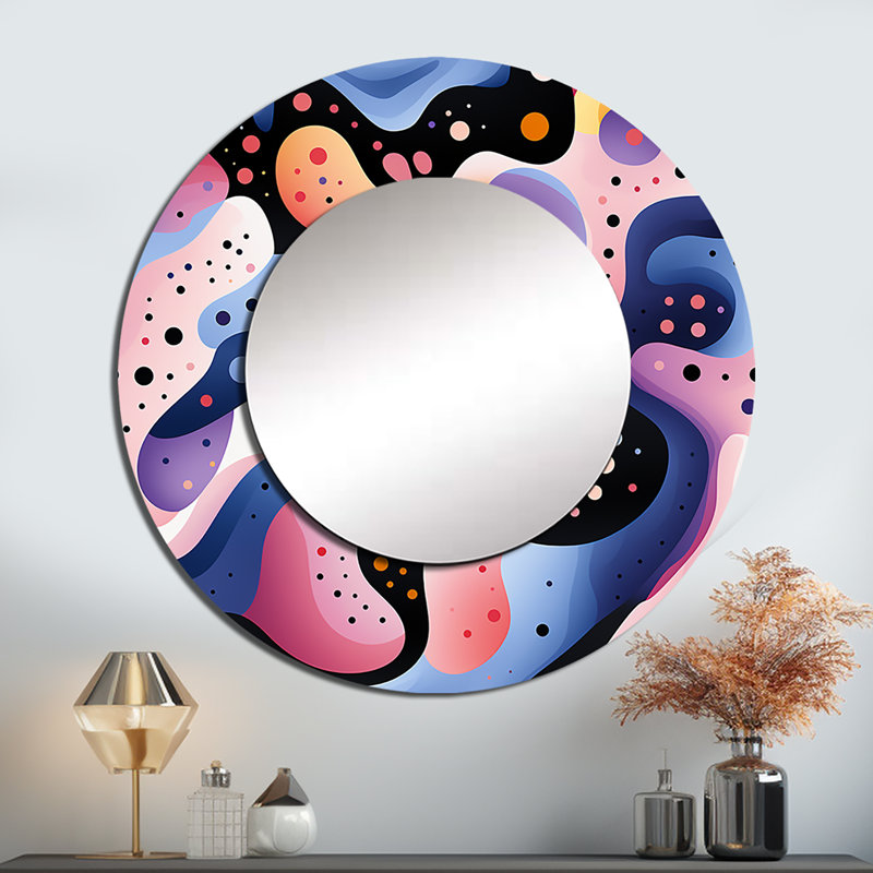Motif de lignes géométriques multicolores et géniales - miroir mural géométrique, miroir décoratif rond moderne, impression d'art en métal