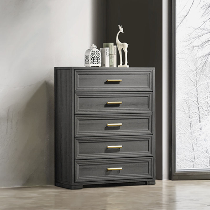 Liora 5-Drawer Tall Bedroom Storage Chest with Clean-Lined Contemporary Style, Charcoal