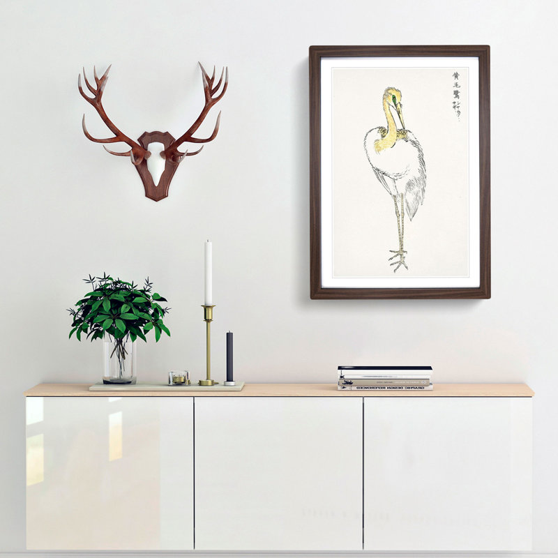 Great White Egret by Numata Kashu - Picture Frame Painting Print, Walnut Framed, 48cm H x 36cm W x 2cm D