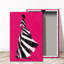 60*40,2D Flat, Modern Woman Silhouette Wall Art Framed Canvas - Black & White Striped Gown on Hot Pink Background, Suitable for Living Room & Fashion Decor.