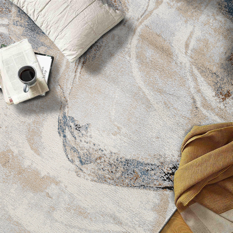 Tapis beige Desert Drift - motif abstrait, facile à nettoyer, Rectangle 7 pi 10 po x 10 pi