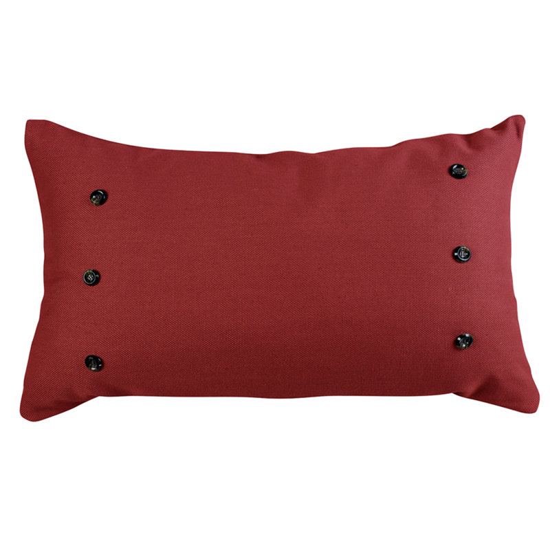 Large Red Rectangular Lumbar Pillow with Buttons