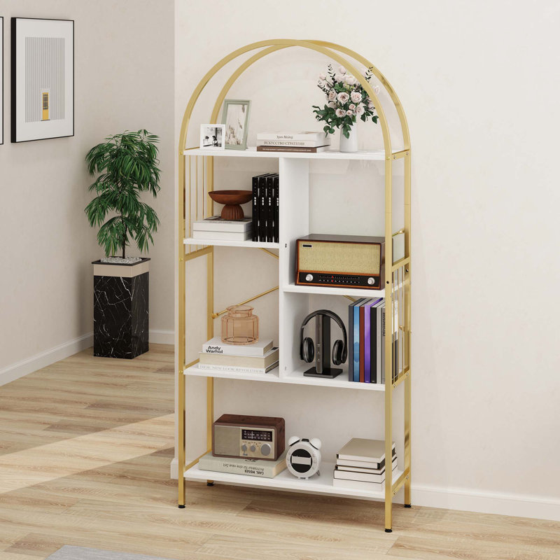 Mackinnon Gold/White Arched Etagere Bookcase
