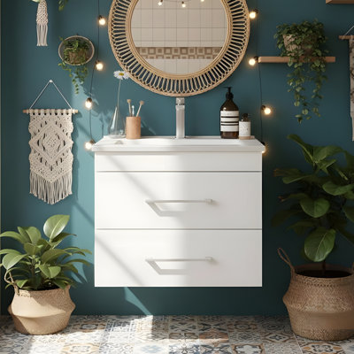 Meuble-lavabo mural blanc brillant