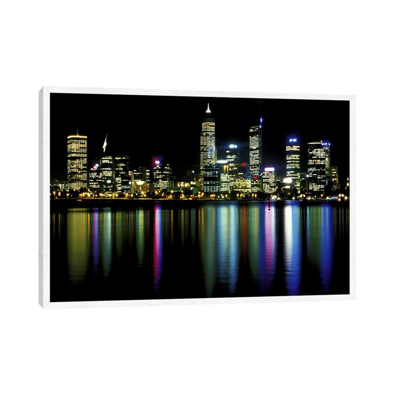 Downtown City Lights - Print on Canvas, 66.04 cm H x 45.72 cm W, White Floater Framed