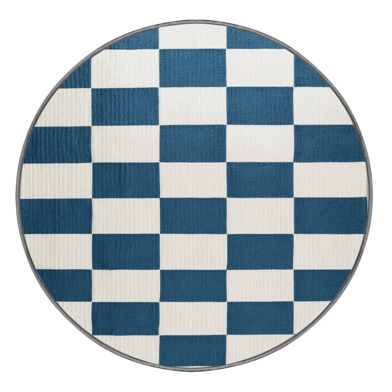 Tapis gris à carreaux lavable à la machine, Rond 4 pi