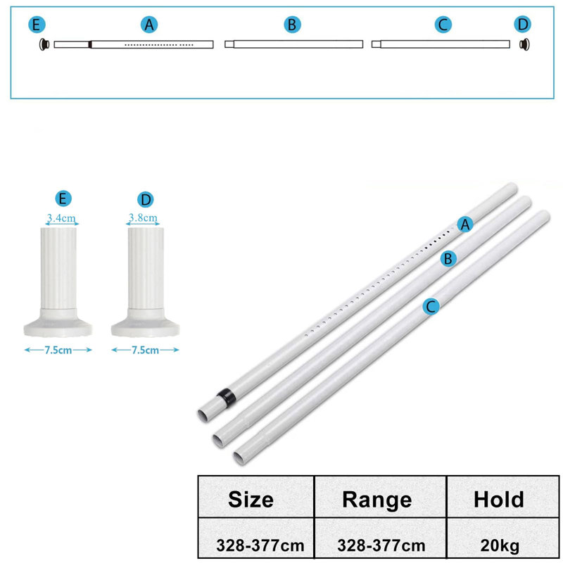 Tension Curtain Rod, White, 7.50cm H x 377cm W x 7.50cm D