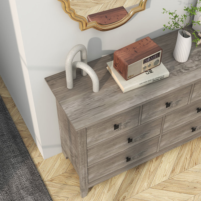 Commode de rangement à 47 tiroirs l 47,24 po, bois d'ingénierie en chêne vieilli avec poignées en métal, Gray