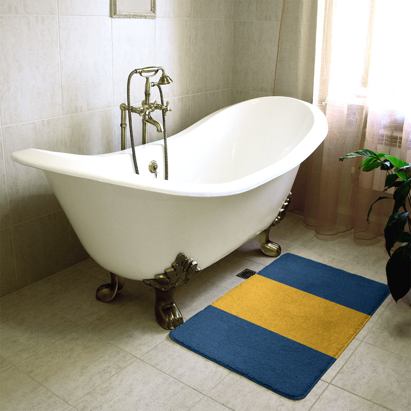 Memory Foam Non-Slip Bath Rug, 17" W x 24" L, Blue/Yellow Middle