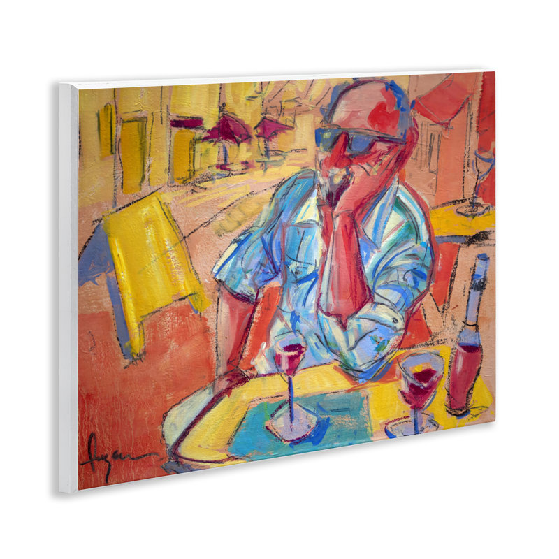 «Man with Wine Portrait», art mural sur bois par June Erica Vess