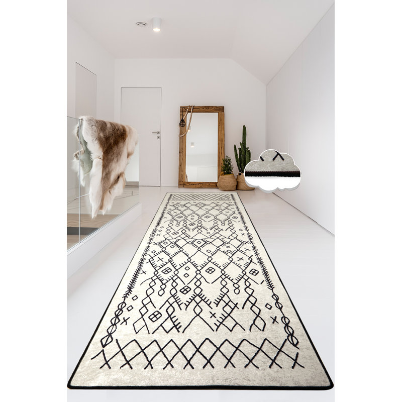 Antibacterial Washable Carpet, Ecru, 100% Polyester | Non-Slip Underside, Felt Dot Base, Perfect for Living Room & Bedroom | Easy Care, Machine Washable