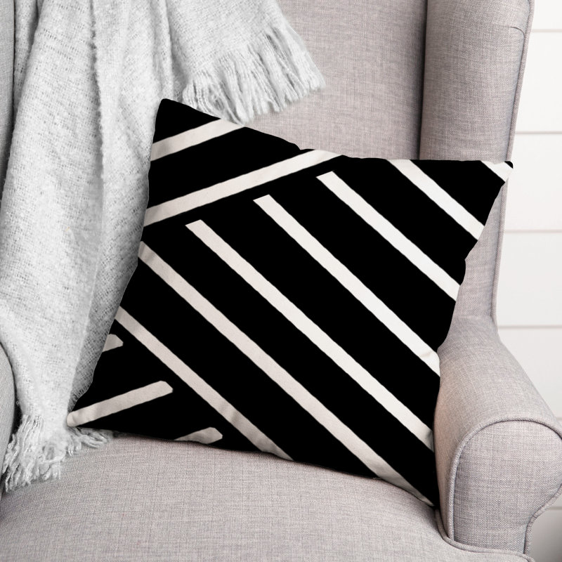 Gray Herringbone Outdoor Throw Pillow, 18"H x 18"W, Noir