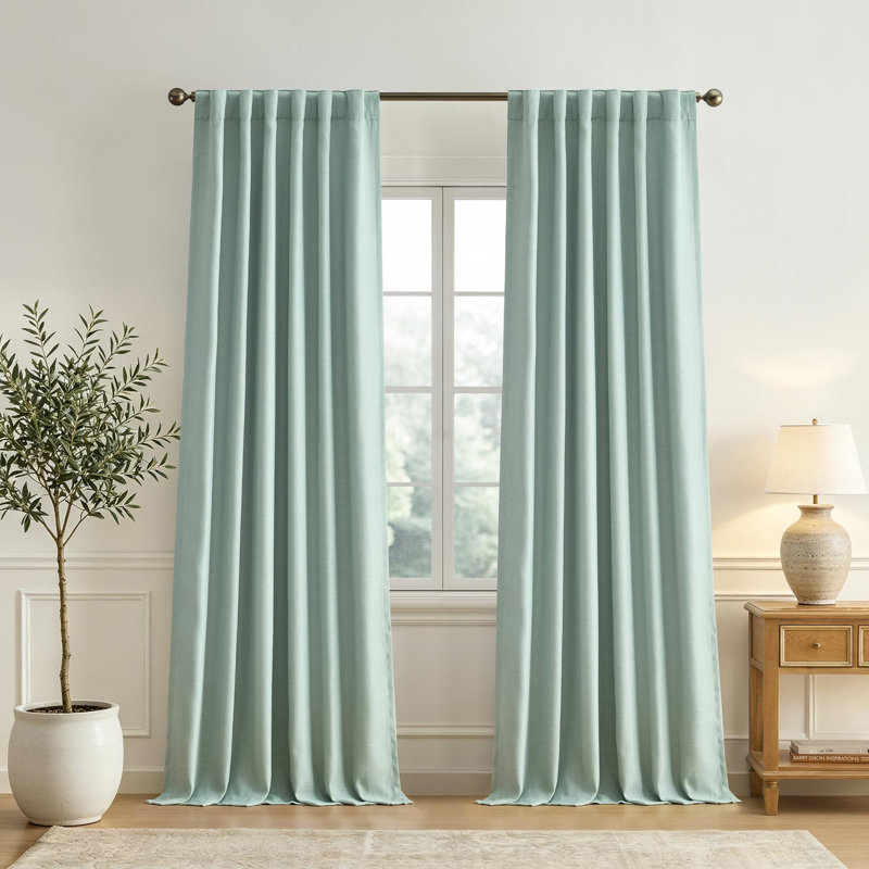 Lenox Serene Blackout Window Curtain, Ivory - 52"W x 84"L, Spa Blue, 52"W x 108"L
