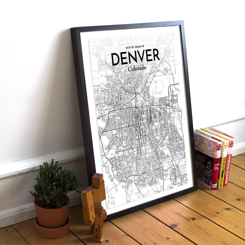 «Denver City Map», reproduction d'impression sur affiche en blanc / gris, H 27,56 po x l 19,69 po