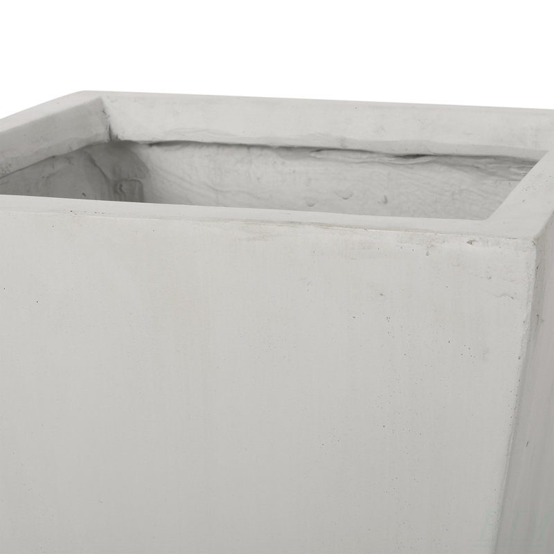 13" Outdoor Modern MGO Small Cast Stone Planter, White, Matte White