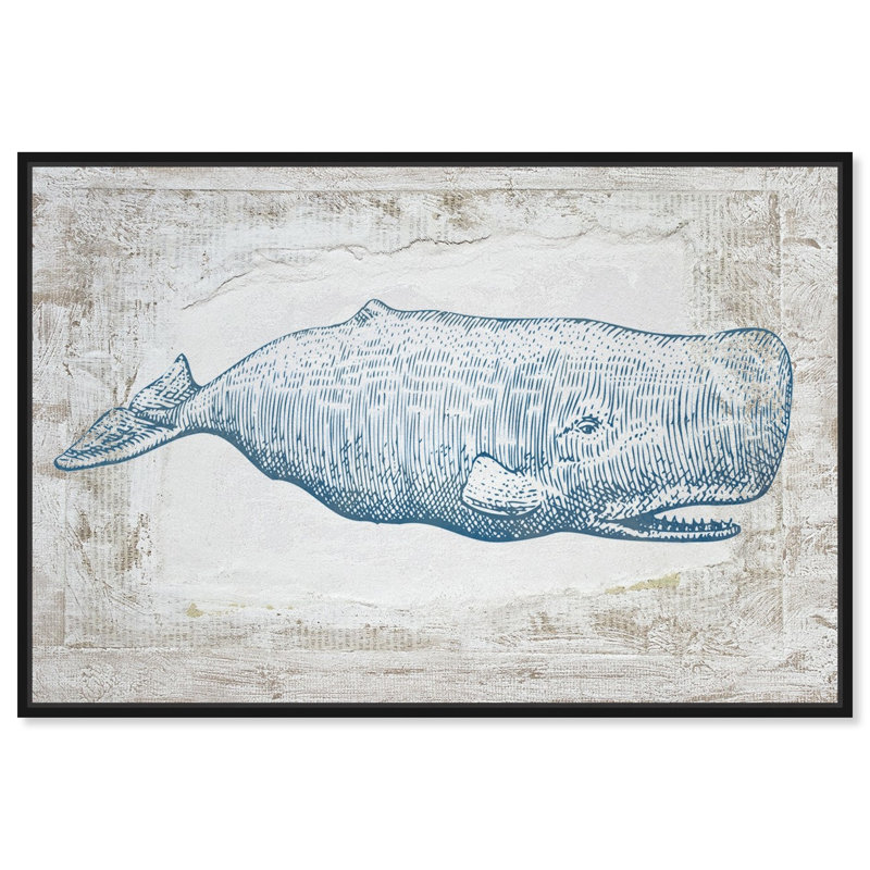 Baleine bleue - impression sur toile tendue, H 10 po x l 15 po, Impression encadrée, Noir