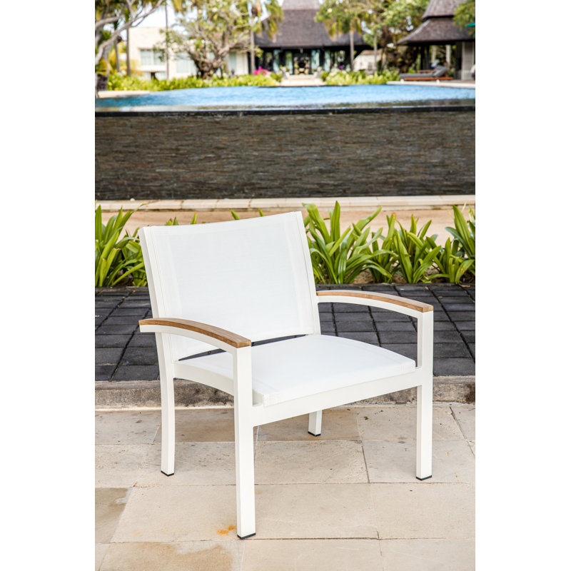 Tribeca Aluminum Teak Sling Stacking Lounge Chair, White/Brown