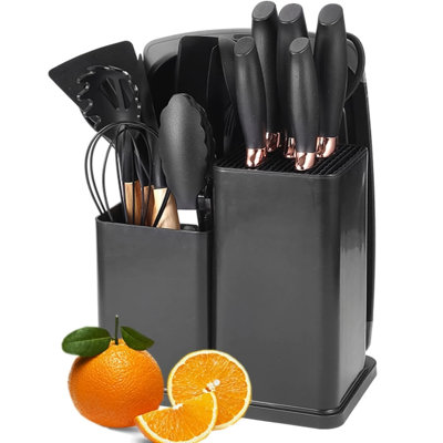 Ensemble d'ustensiles et de couteaux de cuisine 19 pièces - 11 outils de cuisine en silicone + 5 couteaux, planche à découper et ciseaux en acier inoxydable - résistants à la chaleur, sans BPA pour la maison et la cuisine