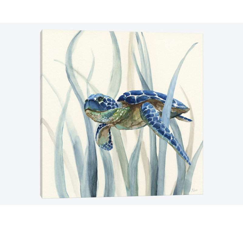 " Turtle In Seagrass II ", 37" H x 37" W x 1.5" D, Wrapped Canvas