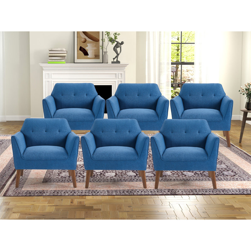 32.2" Wide Transitional Upholstered Solid  Wood Arm Accent Chair, Blue