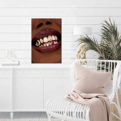 Black Women Beautiful Dental Art Stylish Abstract Art Murals Abstract Dental Art Canvas Prints Decorative Painting Bedroom Dental Room Decoration16x24inch Woodframed