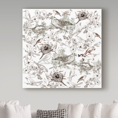 Dartis 'Bird Toile Sepia' Graphic Art Print on Wrapped Canvas