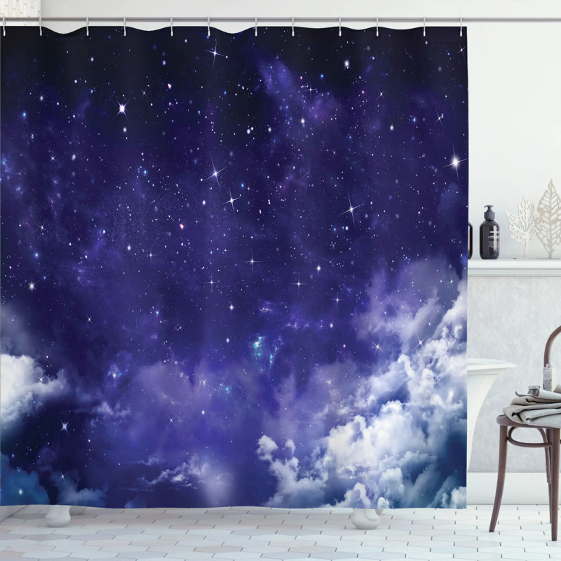 Rideau de douche avec étoiles et crochets pour la nuit à l’espace, l 69 po x L 75 po