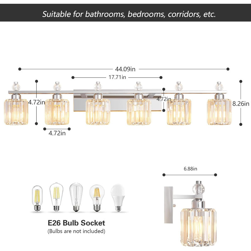 Luminaire de meuble-lavabo moderne en cristal pour éclairage de miroir de salle de bain, Chrome chrome