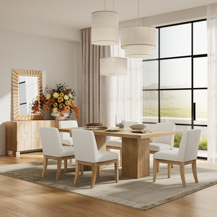 Firdows Rustic Modern Solid Wood Butcher Block 7 Piece Dining Set