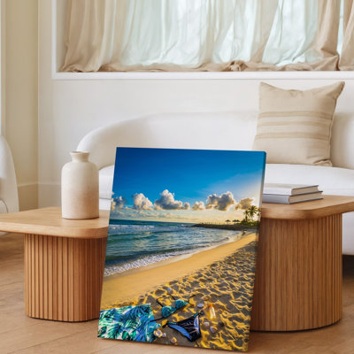 Canvas Create A Vibrant And Uplifting Beach Scene Featuring A Sunlit Wall Art Sandy Shore With Gentle Waves Lapping At The Beach In Canvas Wall Art